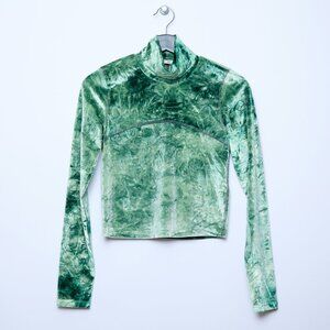 Aritzia Wilfred Free Velvet Moon Green Tie Dye Long Sleeve Crop Top M whimsygoth